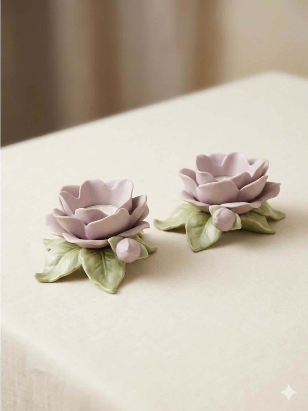 Vintage Porcelain Camellia Votive Candle Holders – Set of 2 Pink Flowers